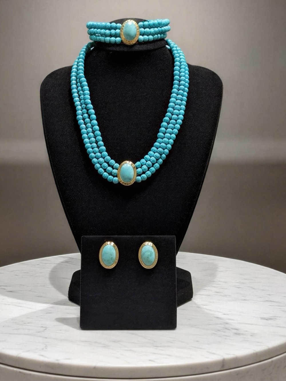 Turquoise Beaded Necklace, Bracelet & Earring Set